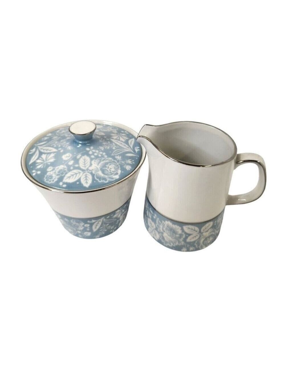 Style House Fine China Creamer Sugar Bowl Blue Floral Damask - Picture 2 of 9